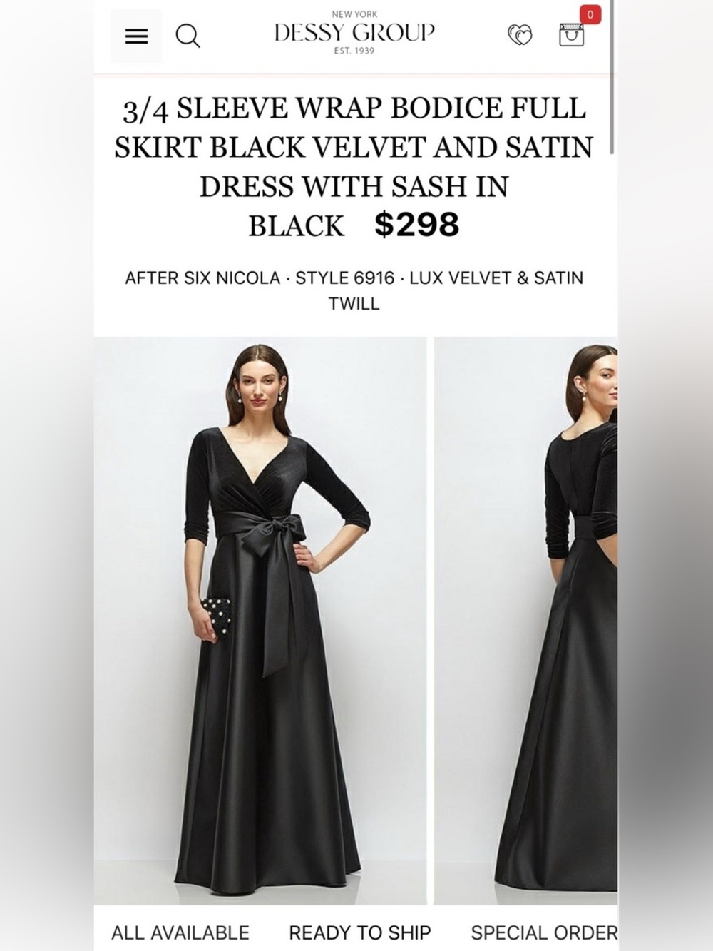 After Six Black Velvet & Satin Sash Maxi Dress
